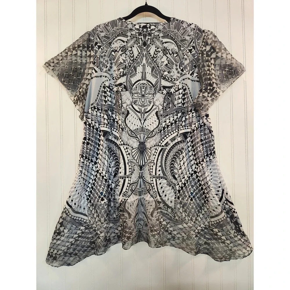 Live Let Live Woman 3X Geometric Sequin V-Neck Flutter Sleeve Tunic Top Sheer - Picture 2 of 14
